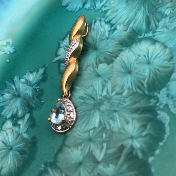 Gold Over Sterling and Sterling Necklace Pendant With Blue and Clear Stones - Picture 3 of 11